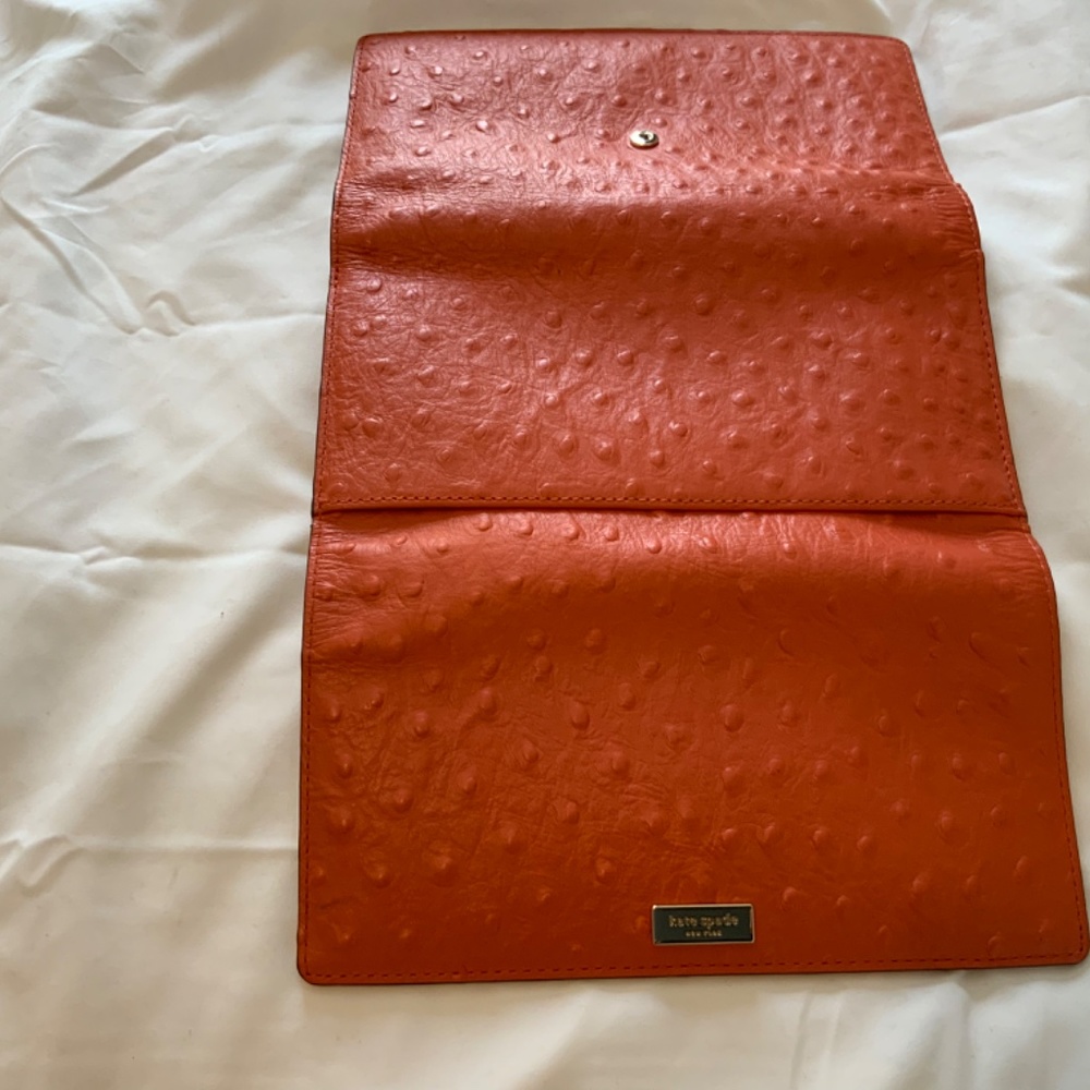 Kate Spade Orange Ostrich Checkbook Wallet Gem